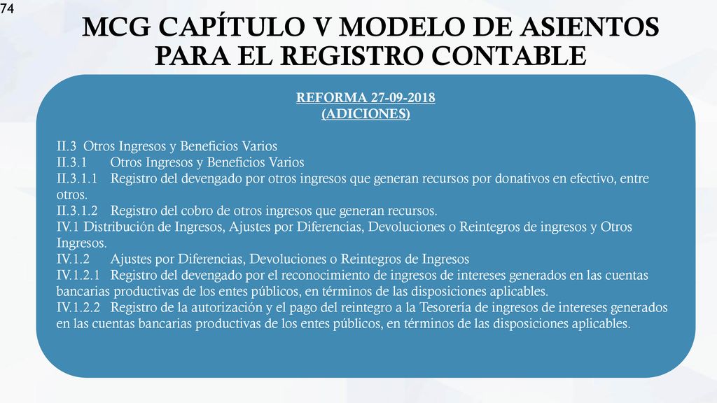 MCG CAPÍTULO V MODELO DE ASIENTOS PARA EL REGISTRO CONTABLE