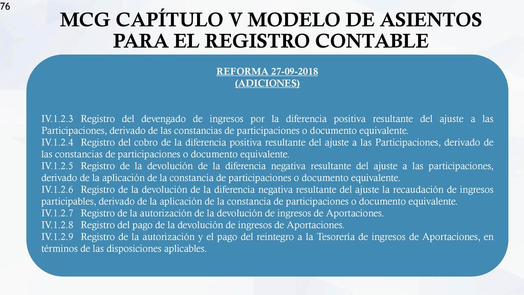 MCG CAPÍTULO V MODELO DE ASIENTOS PARA EL REGISTRO CONTABLE