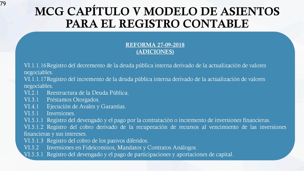 MCG CAPÍTULO V MODELO DE ASIENTOS PARA EL REGISTRO CONTABLE
