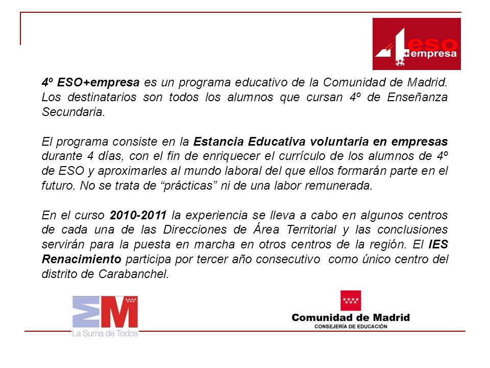4º ESO+empresa es un programa educativo de la Comunidad de Madrid