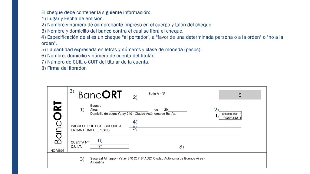 BancORT BancORT El cheque debe contener la siguiente información:
