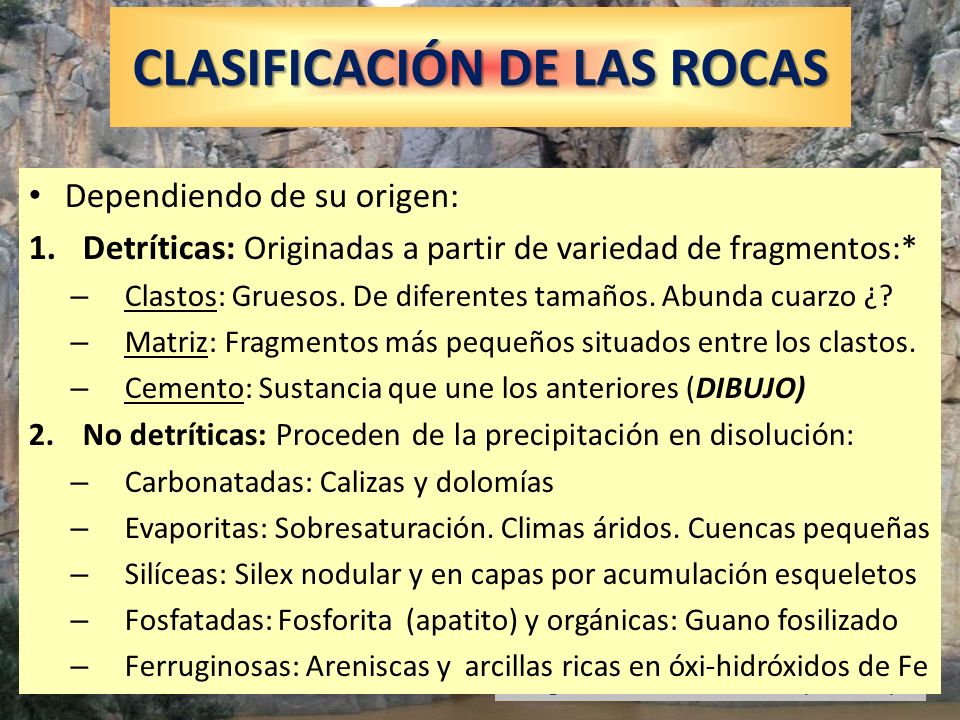CLASIFICACIÓN DE LAS ROCAS
