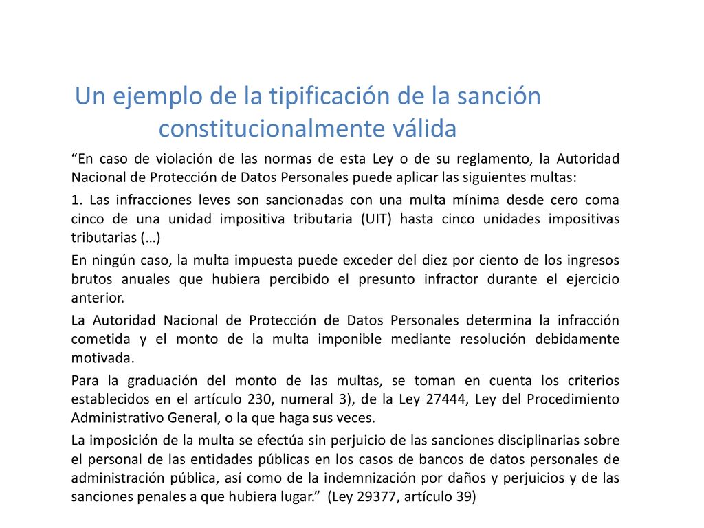 Un ejemplo de la tipificación de la sanción constitucionalmente válida