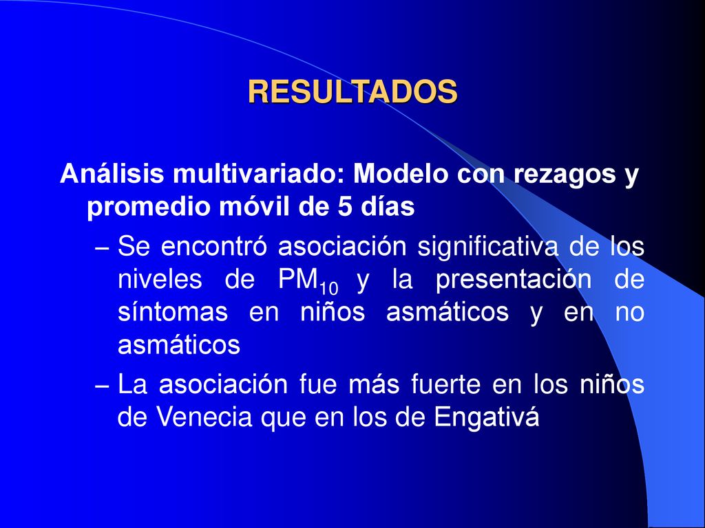 RESULTADOS Análisis multivariado: Modelo con rezagos y promedio móvil de 5 días.