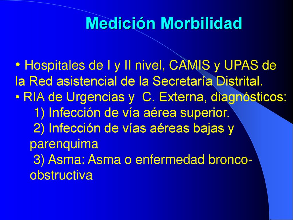 Medición Morbilidad Hospitales de I y II nivel, CAMIS y UPAS de la Red asistencial de la Secretaría Distrital.