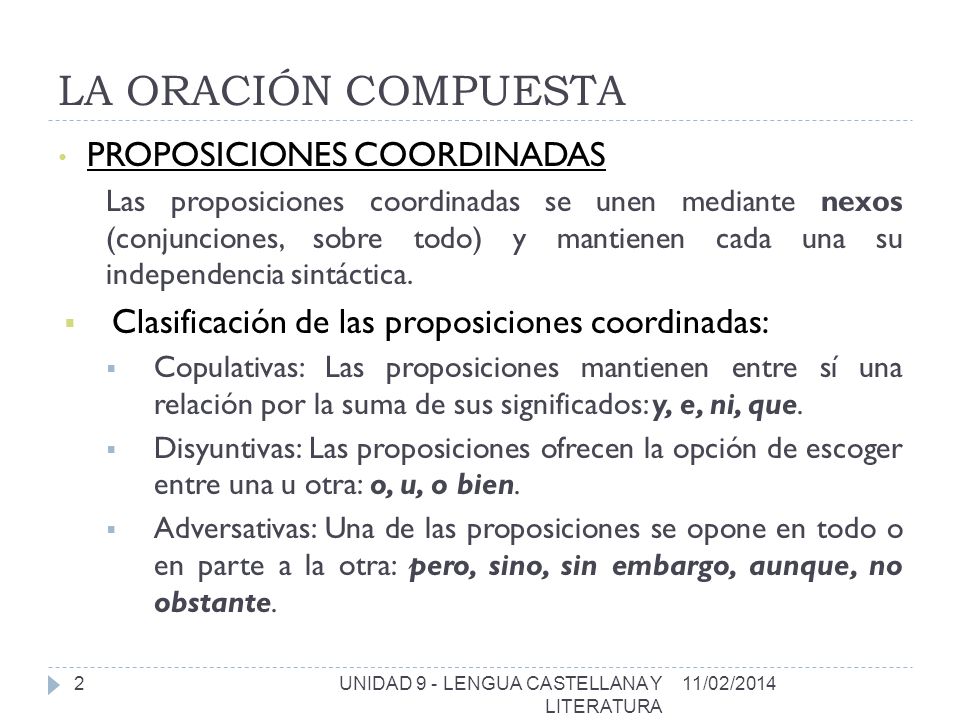 LA ORACIÓN COMPUESTA PROPOSICIONES COORDINADAS