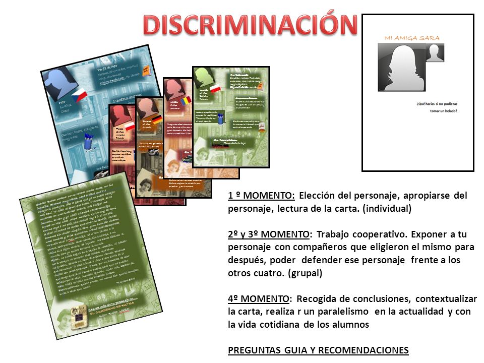 DISCRIMINACIÓN 1 º MOMENTO: Elección del personaje, apropiarse del personaje, lectura de la carta. (individual)
