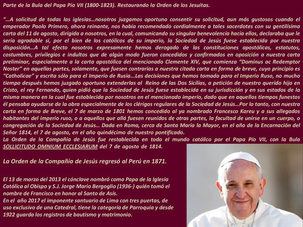 Parte de la Bula del Papa Pío VII ( )