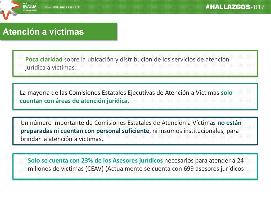 Atención a víctimas Poca claridad sobre la ubicación y distribución de los servicios de atención jurídica a víctimas.