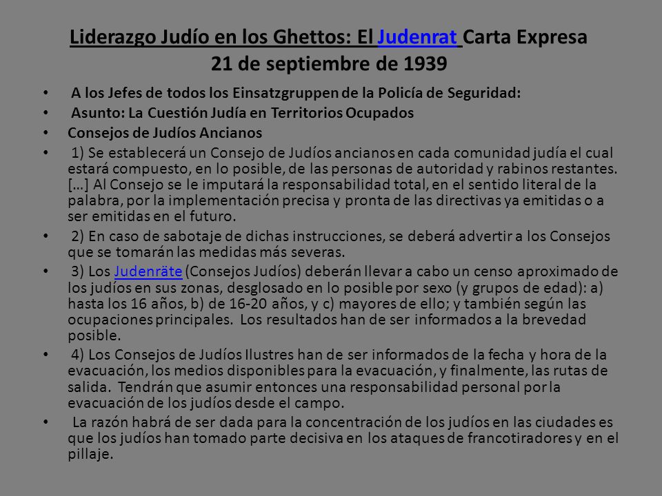 Liderazgo Judío en los Ghettos: El Judenrat Carta Expresa 21 de septiembre de 1939