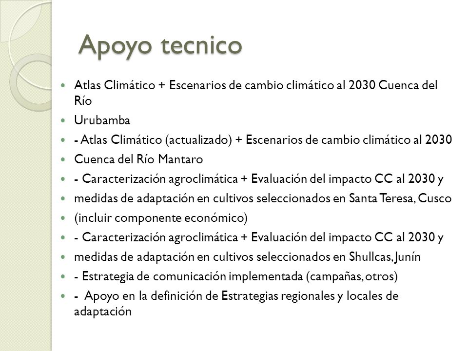 Apoyo tecnico Atlas Climático + Escenarios de cambio climático al 2030 Cuenca del Río. Urubamba.