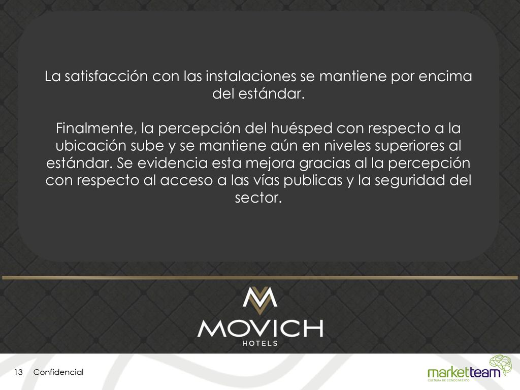 La satisfacción con las instalaciones se mantiene por encima del estándar.