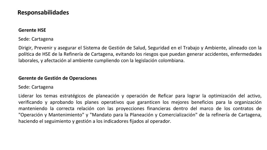 2. Responsabilidades Gerente HSE Sede: Cartagena