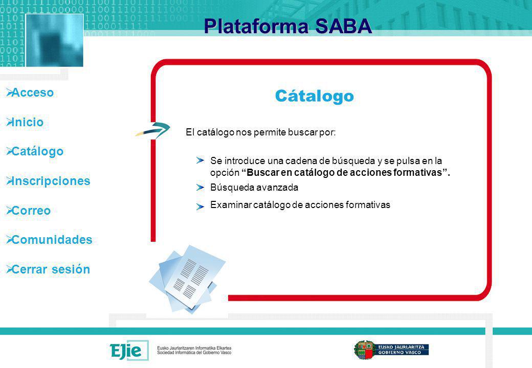 Plataforma SABA Cátalogo El catálogo nos permite buscar por: