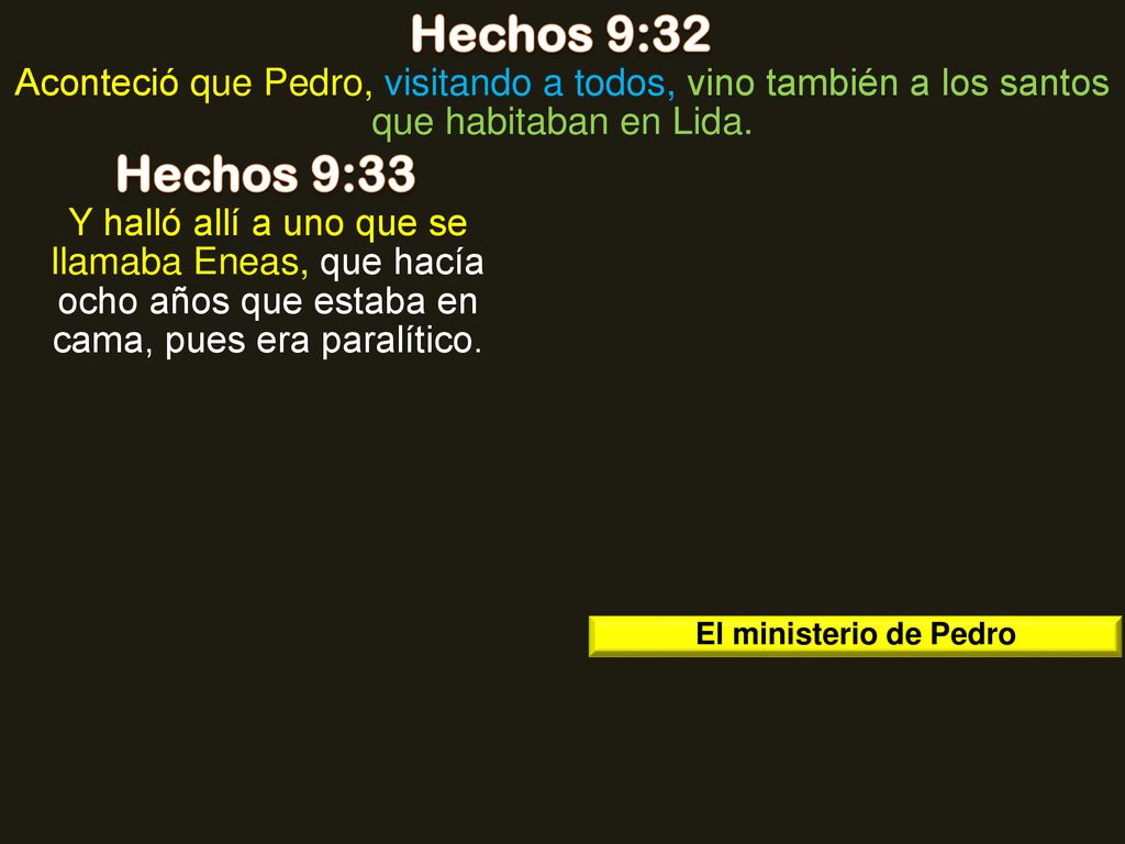 Hechos 9:32 Aconteció que Pedro, visitando a todos, vino también a los santos que habitaban en Lida.