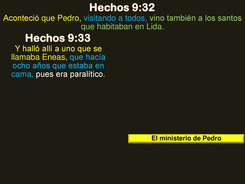 Hechos 9:32 Aconteció que Pedro, visitando a todos, vino también a los santos que habitaban en Lida.