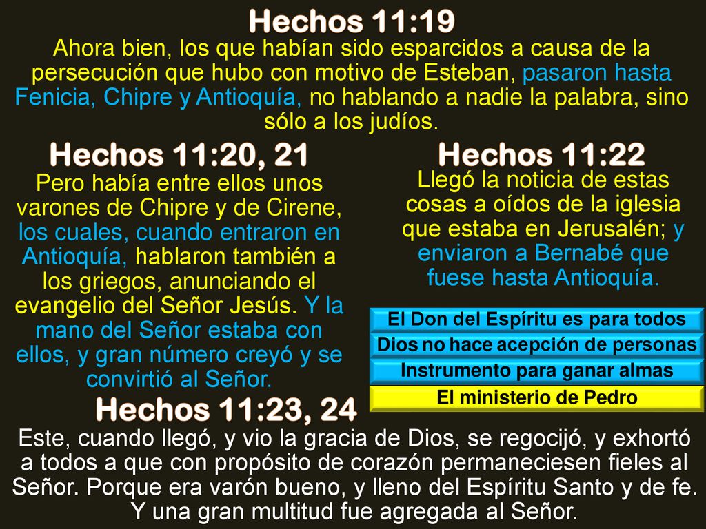 Hechos 11:19 Hechos 11:20, 21 Hechos 11:22 Hechos 11:23, 24