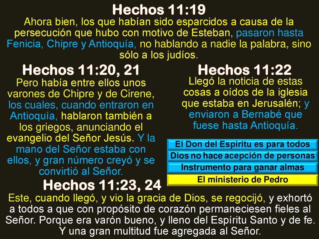 Hechos 11:19 Hechos 11:20, 21 Hechos 11:22 Hechos 11:23, 24