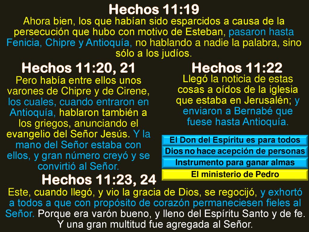 Hechos 11:19 Hechos 11:20, 21 Hechos 11:22 Hechos 11:23, 24