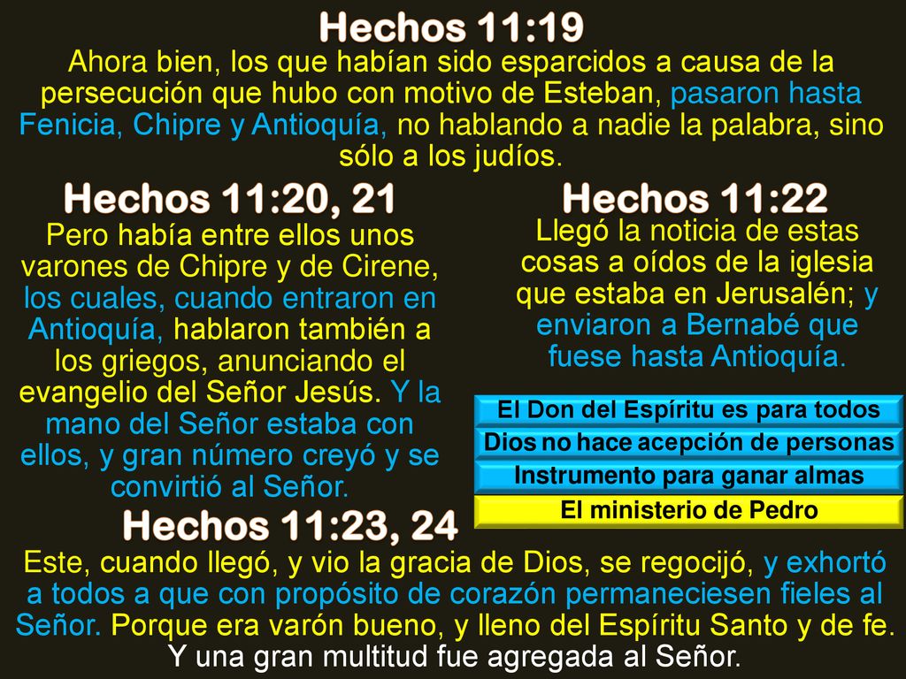 Hechos 11:19 Hechos 11:20, 21 Hechos 11:22 Hechos 11:23, 24