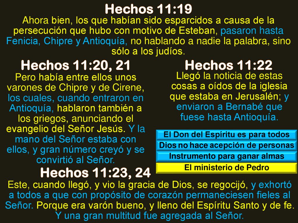 Hechos 11:19 Hechos 11:20, 21 Hechos 11:22 Hechos 11:23, 24
