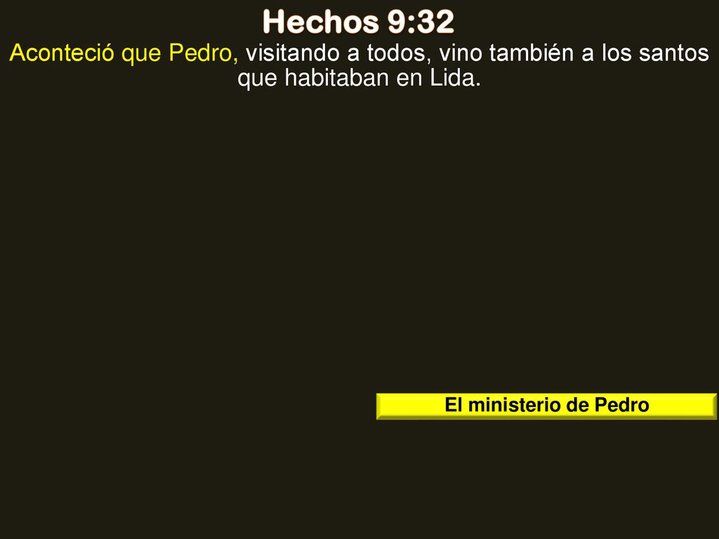 Hechos 9:32 Aconteció que Pedro, visitando a todos, vino también a los santos que habitaban en Lida.