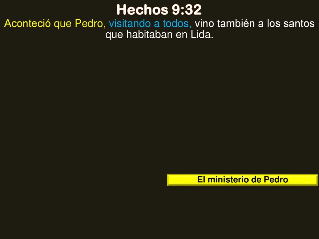 Hechos 9:32 Aconteció que Pedro, visitando a todos, vino también a los santos que habitaban en Lida.