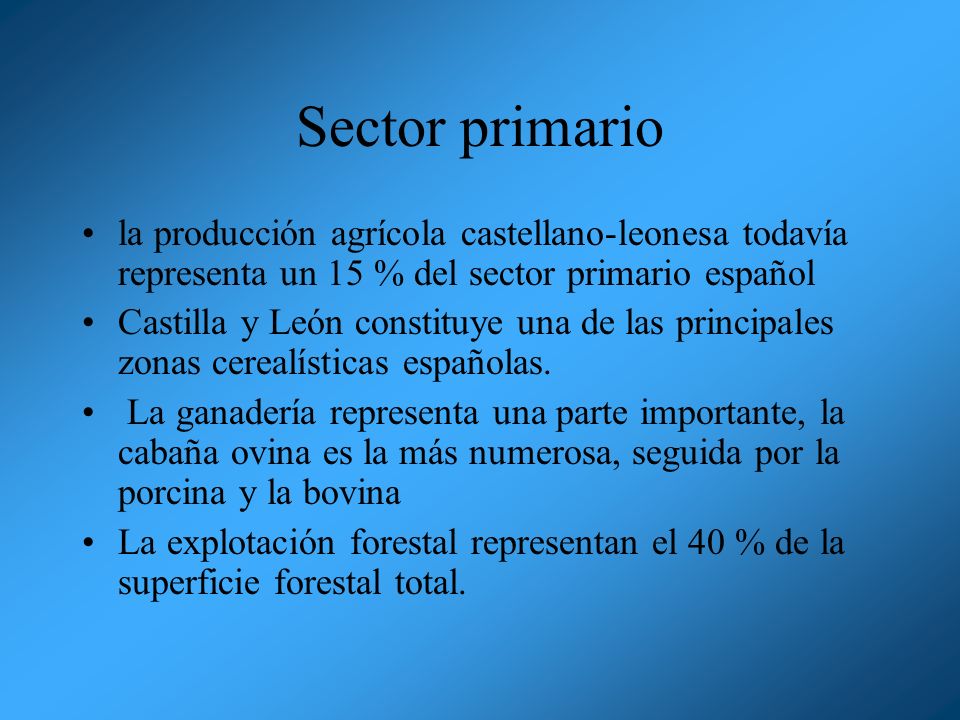 Sector primario la producción agrícola castellano-leonesa todavía representa un 15 % del sector primario español.