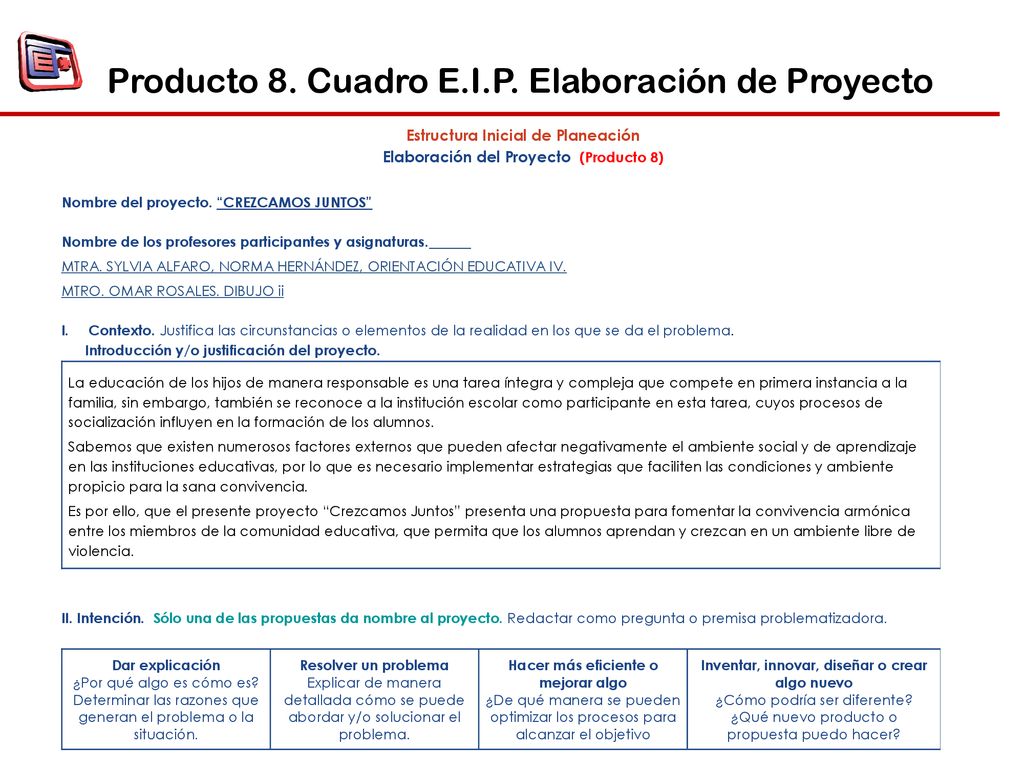 Producto 8. Cuadro E.I.P. Elaboración de Proyecto