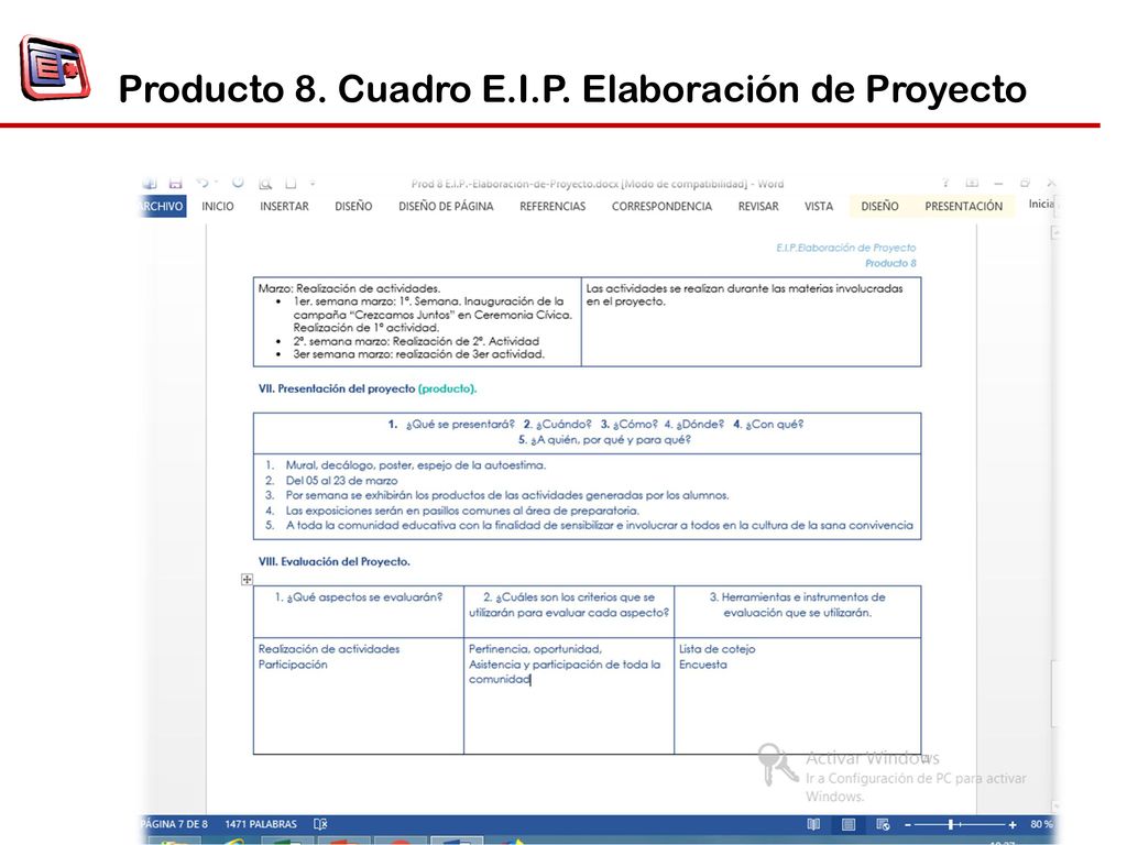 Producto 8. Cuadro E.I.P. Elaboración de Proyecto