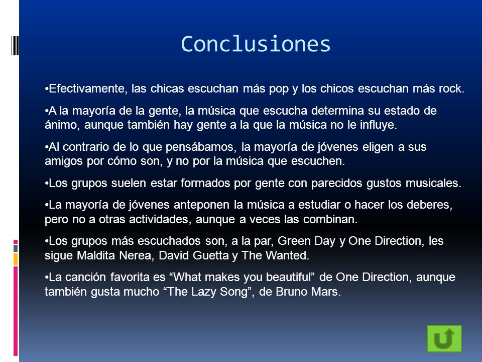 Conclusiones Efectivamente, las chicas escuchan más pop y los chicos escuchan más rock.