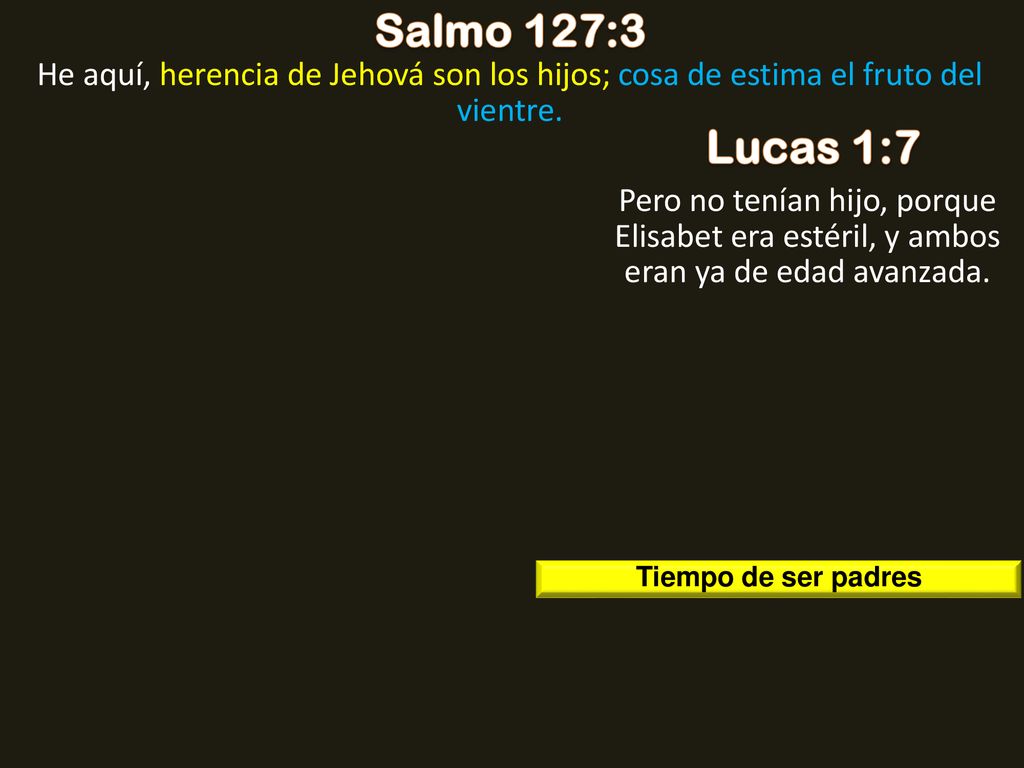 Salmo 127:3 He aquí, herencia de Jehová son los hijos; cosa de estima el fruto del vientre. Lucas 1:7.
