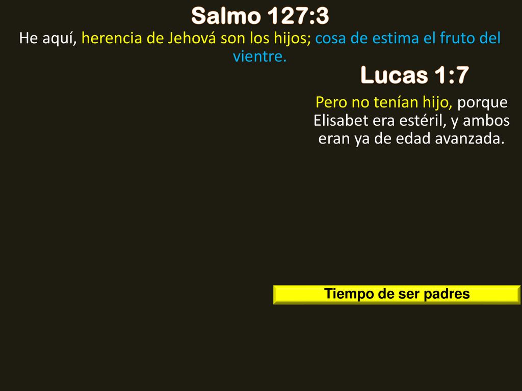 Salmo 127:3 He aquí, herencia de Jehová son los hijos; cosa de estima el fruto del vientre. Lucas 1:7.