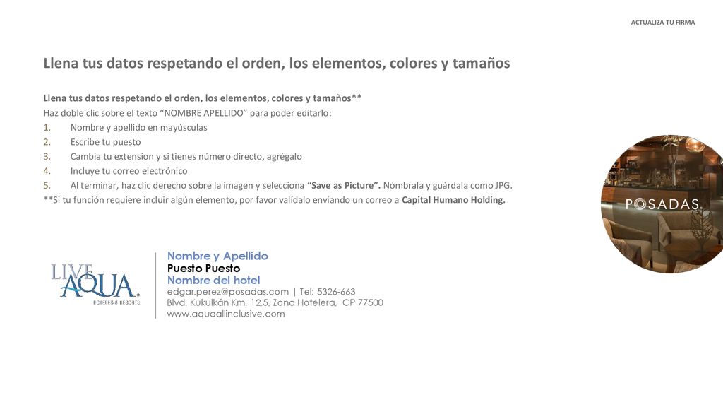 Llena tus datos respetando el orden, los elementos, colores y tamaños