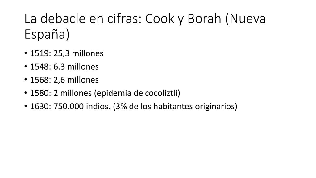 La debacle en cifras: Cook y Borah (Nueva España)