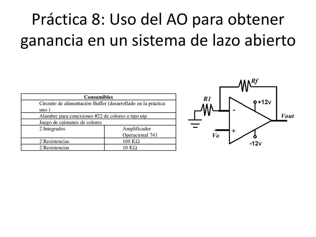 Práctica 8: Uso del AO para obtener ganancia en un sistema de lazo abierto