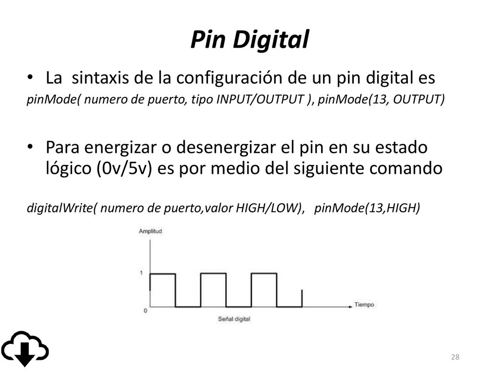 Pin Digital La sintaxis de la configuración de un pin digital es