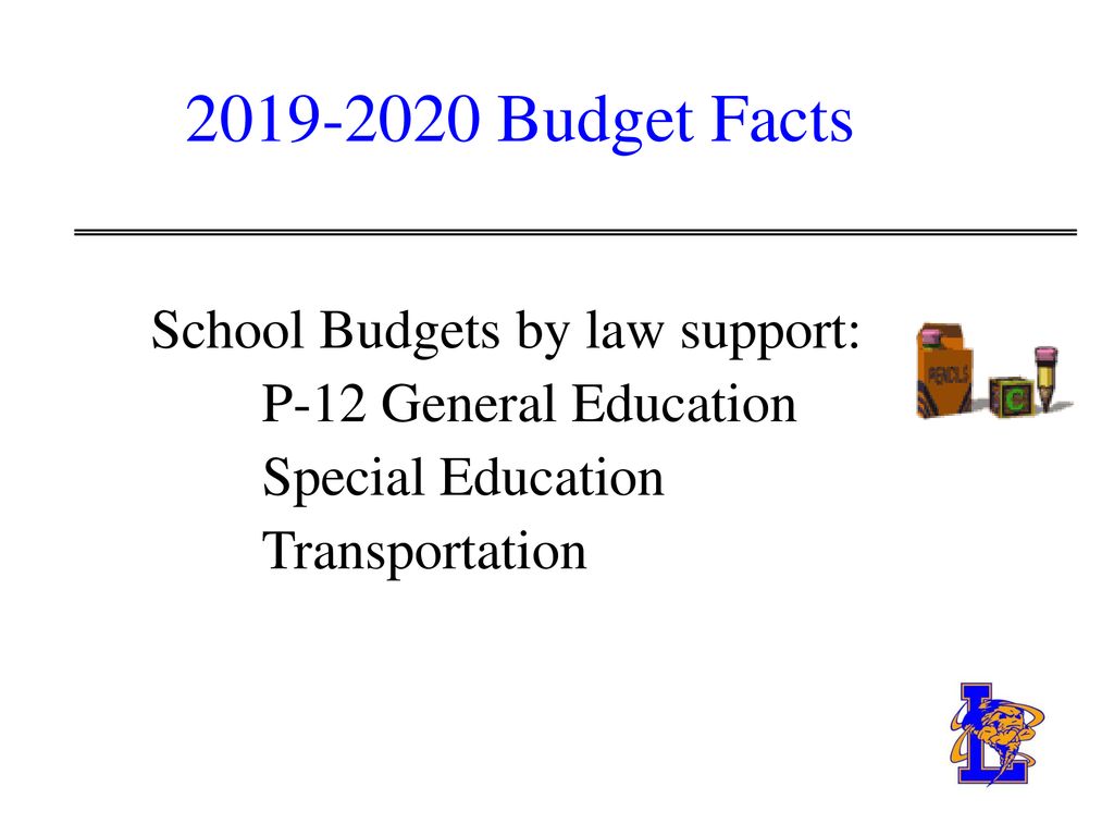 Budget Facts School Budgets by law support: P-12 General Education Special Education Transportation