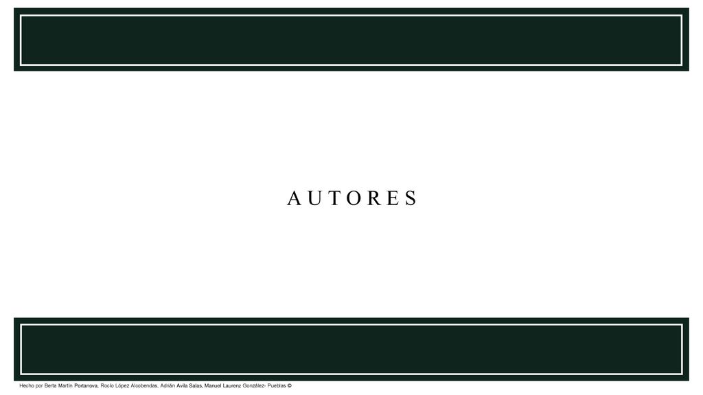 A U T O R E S Hecho por Berta Martín Portanova, Rocío López Alcobendas, Adrián Avila Salas, Manuel Laurenz González- Pueblas ©