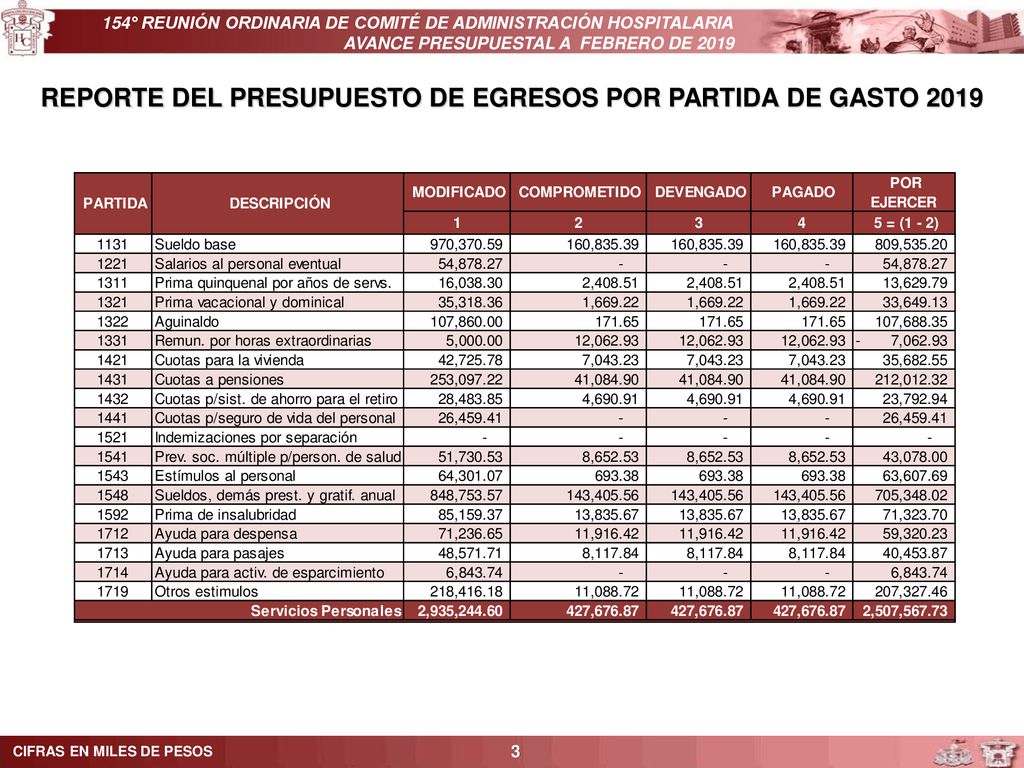 REPORTE DEL PRESUPUESTO DE EGRESOS POR PARTIDA DE GASTO 2019