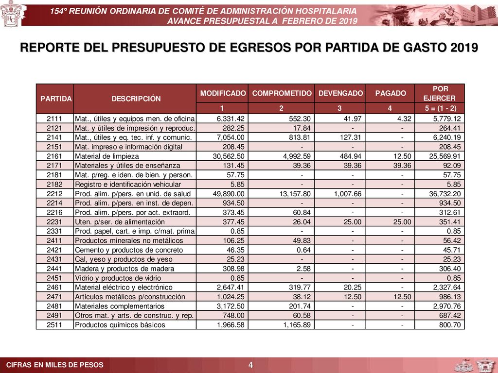 REPORTE DEL PRESUPUESTO DE EGRESOS POR PARTIDA DE GASTO 2019