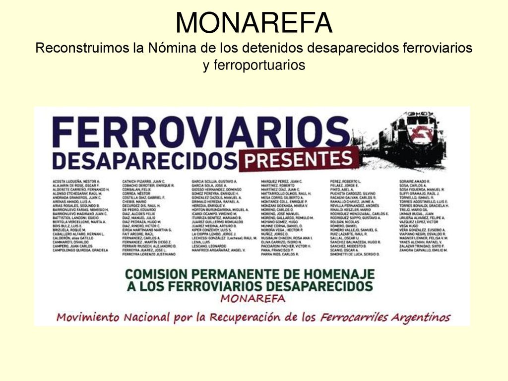 MONAREFA Reconstruimos la Nómina de los detenidos desaparecidos ferroviarios y ferroportuarios