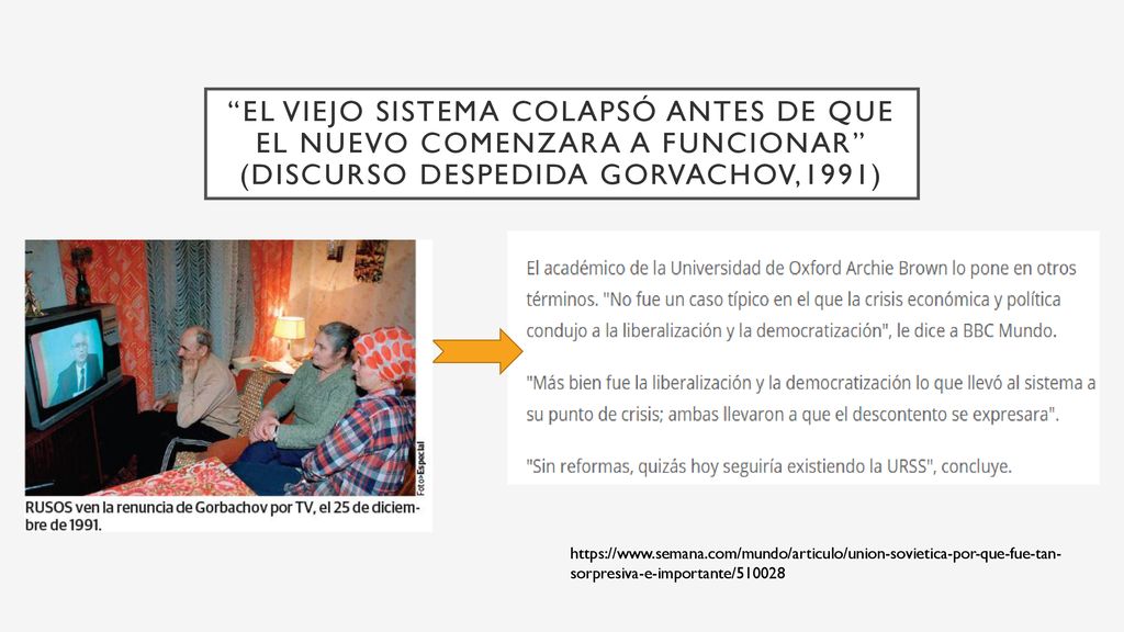 El viejo sistema colapsó antes de que el nuevo comenzara a funcionar (discurso despedida gorvachov,1991)