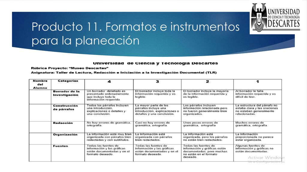 Producto 11. Formatos e instrumentos para la planeación