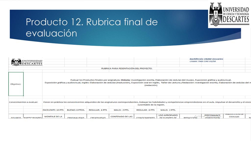 Producto 12. Rubrica final de evaluación