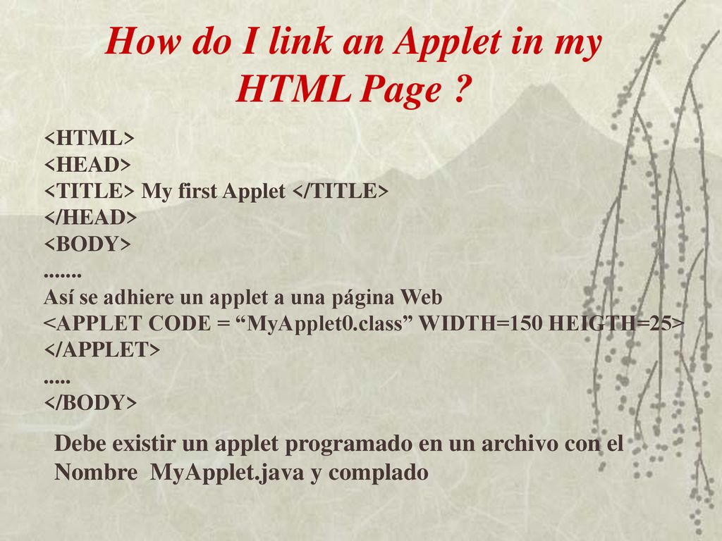 How do I link an Applet in my HTML Page