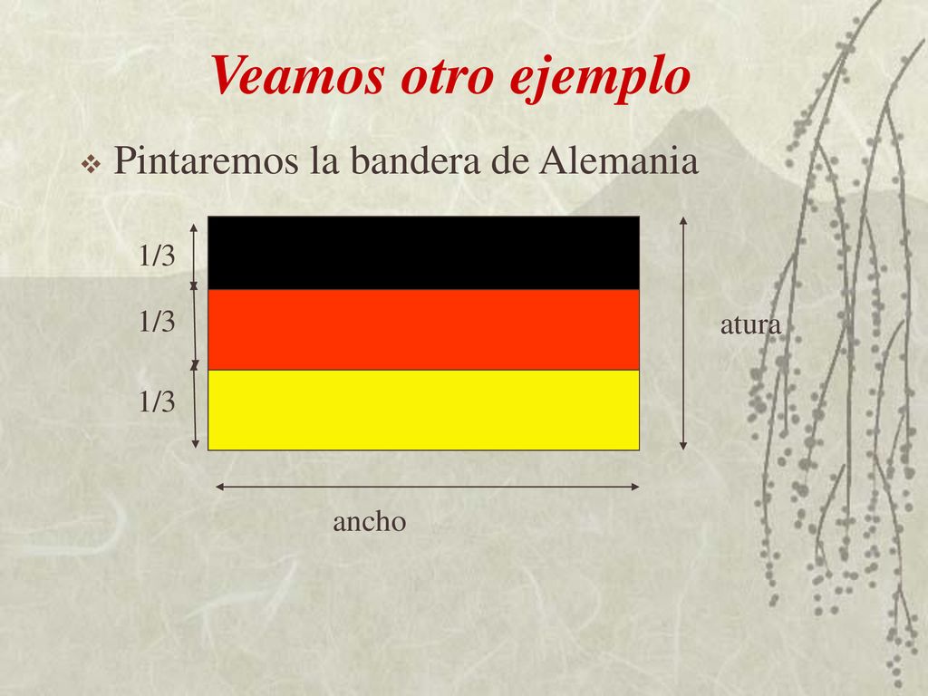 Veamos otro ejemplo Pintaremos la bandera de Alemania 1/3 1/3 atura