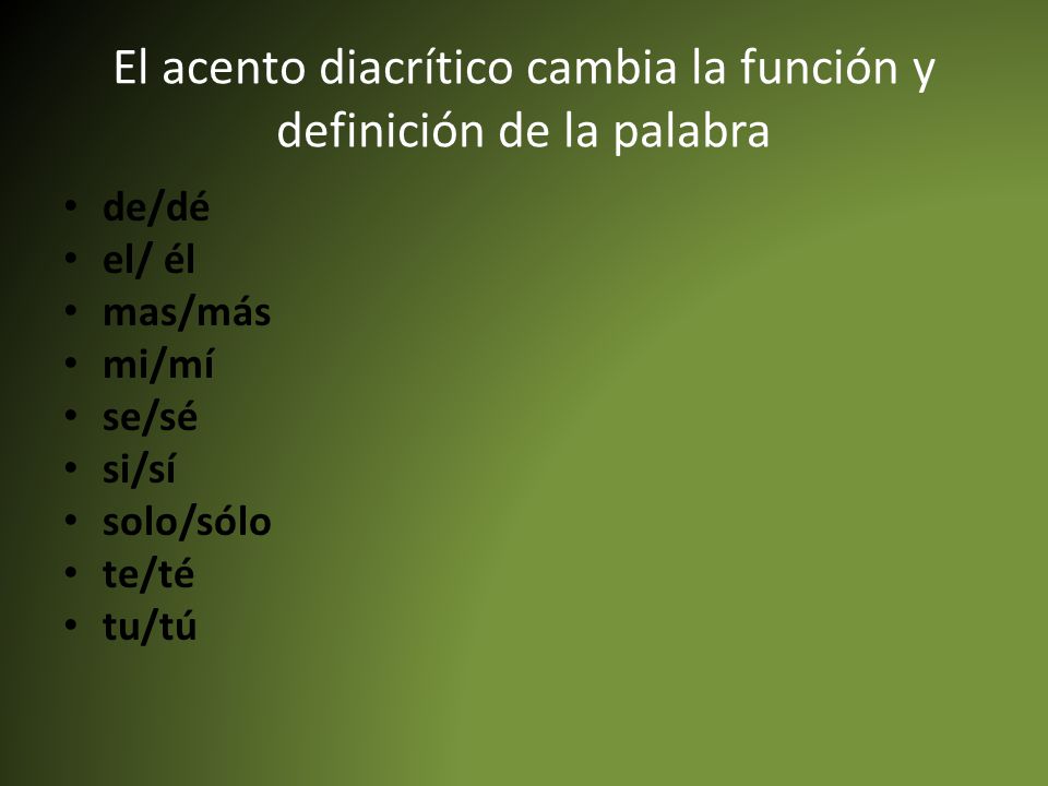 El acento diacrítico cambia la función y definición de la palabra