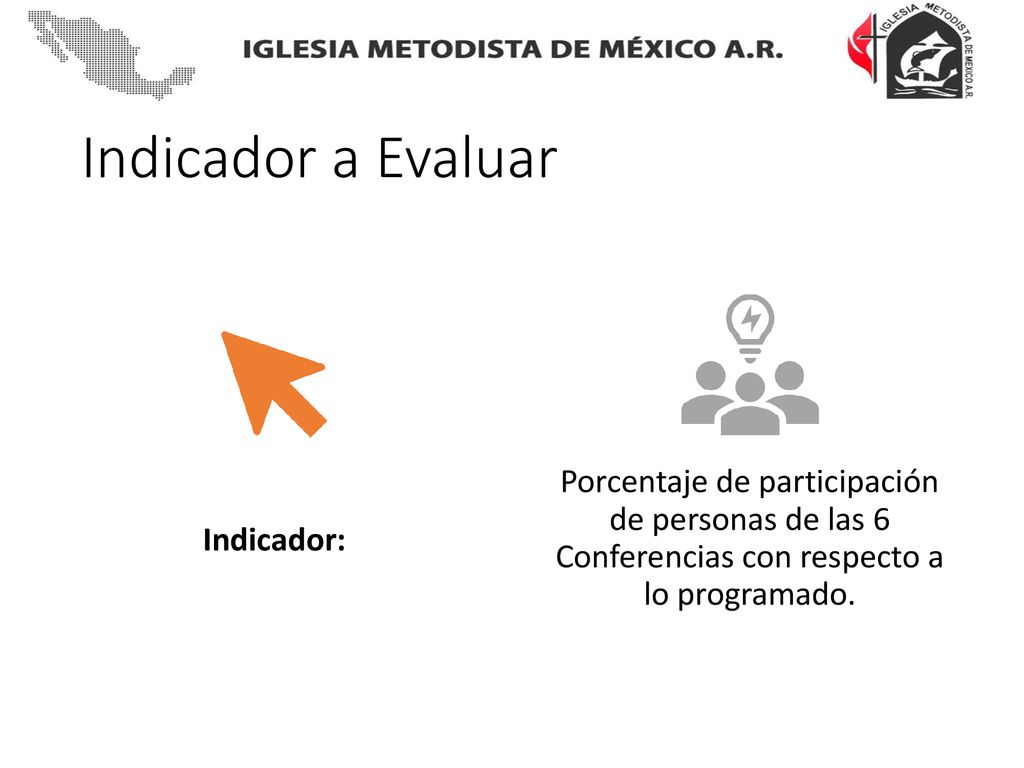 Indicador a Evaluar Indicador: Porcentaje de participación de personas de las 6 Conferencias con respecto a lo programado.