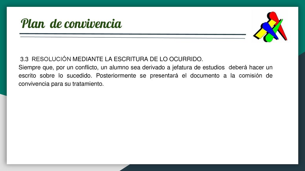 Plan de convivencia 3.3 RESOLUCIÓN MEDIANTE LA ESCRITURA DE LO OCURRIDO.